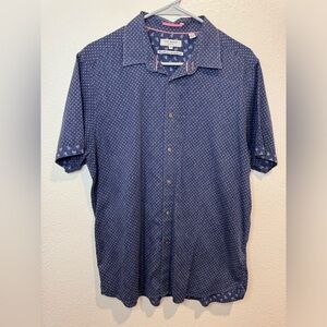 Ted Baker Men’s Navy Paisley Casual Button Down Cotton Short Sleeve Shirt Size 5